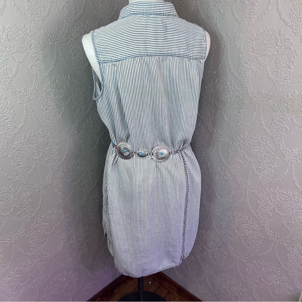 Striped Sleeveless Shirt Dress with Belt Workshop L Large Pin Stripe shirt - Picture 4 of 5